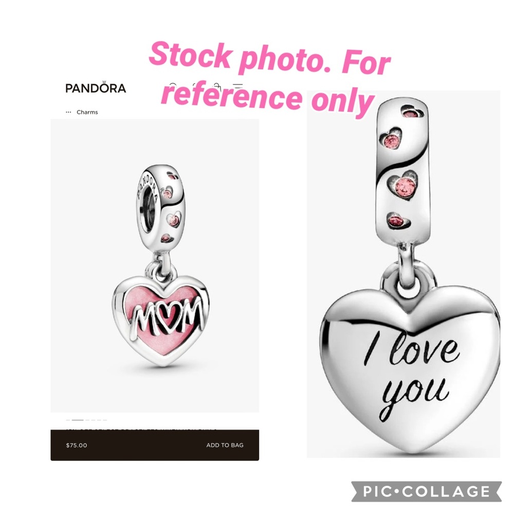 Mom Heart Double sided Dangle Charm - 925 Sterling Silver. EUC